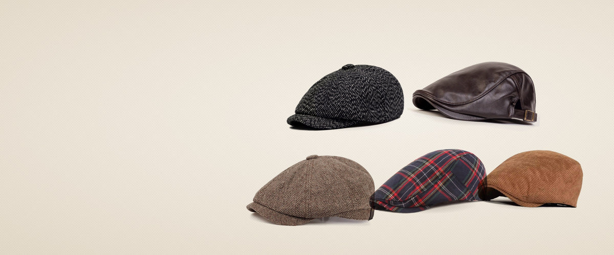 Valliere flat caps and newsboy caps in tweed, leather, plaid and corduroy